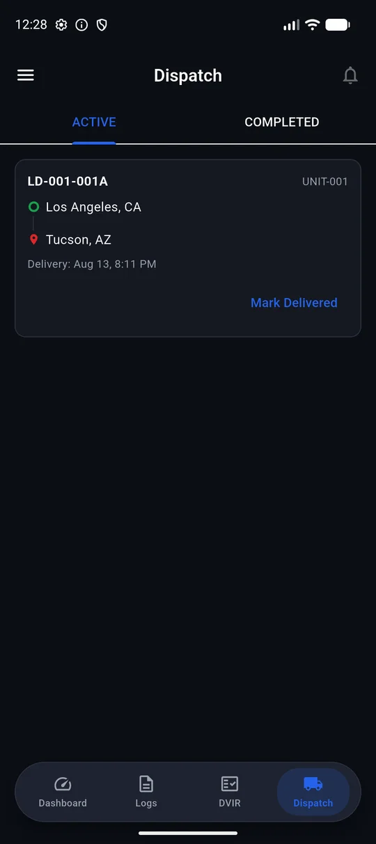 Eldify driver app active dispatch load